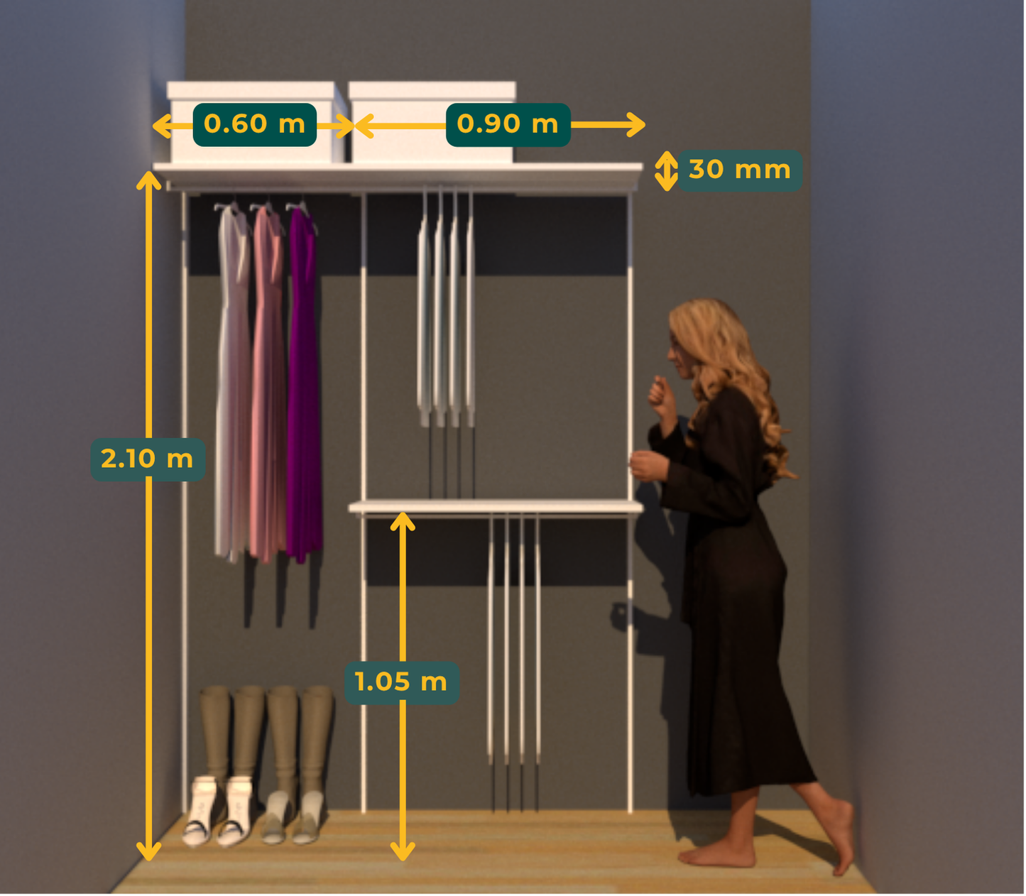 Vestidor de melamina 150X210CM - Modelo 4